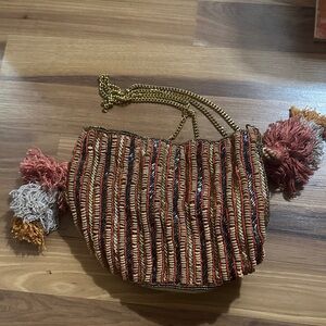 Anthropologie Woven Multicolor Tassel Shoulder Bag